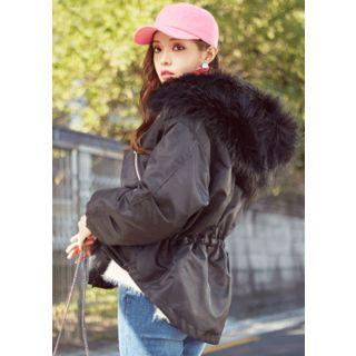 Faux-fur Collar Drawstring Padding Jacket