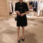 Short-sleeve Contrast Trim Qipao Dress