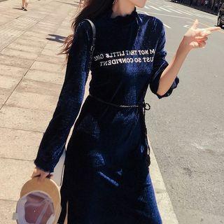 Bell-sleeve Slit Midi Sheath Dress