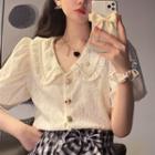 Faux Pearl Puff-sleeve Blouse Almond - One Size