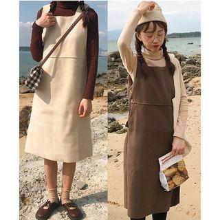 Plain Midi Jumper Dress / Turtleneck Long-sleeve Top