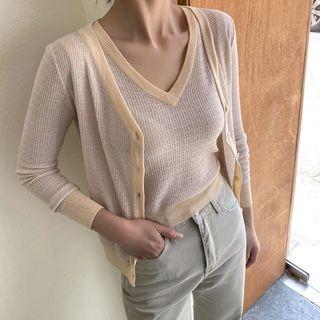 Knit Set: Pastel-checked Cardigan + Sleeveless Top