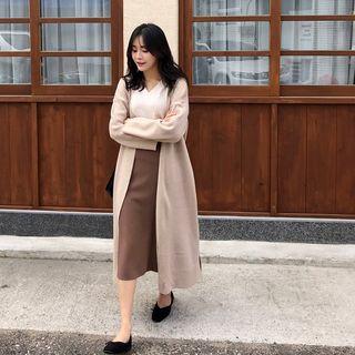 Tie-belt Open-front Long Cardigan