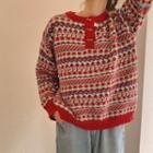 Patterned Toggle Sweater Red - One Size