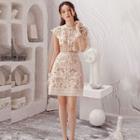 Puff-sleeve Floral A-line Lace Dress