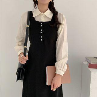 Long-sleeve Shirt / Midi A-line Jumper Dress / Set