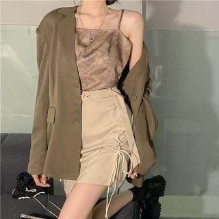 Plain Blazer / Camisole Top / Drawstring A-line Skirt
