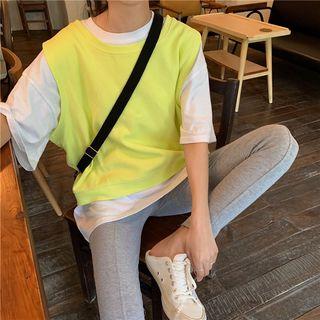 Elbow-sleeve T-shirt / Plain Vest