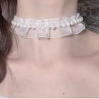 Bow Lace Faux Pearl Fringed Earring / Faux Pearl Mesh Choker