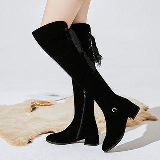 Faux Suede Tasseled Block Heel Over-the-knee Boots