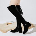 Faux Suede Tasseled Block Heel Over-the-knee Boots