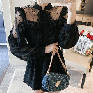 Dot Applique Balloon-sleeve A-line Dress