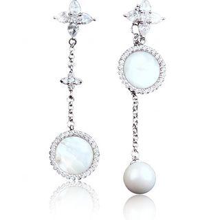 Non-matching Rhinestone Bead Dangle Earring White - One Size