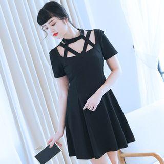 Short-sleeve Caged A-line Dress