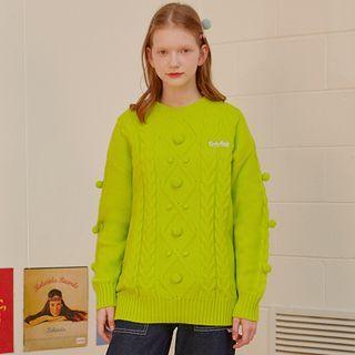 Pompom Detail Cable Knit Sweater Lime Green - One Size