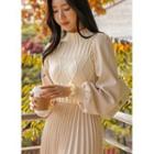 Cable-knit Panel Pleated Long Dress