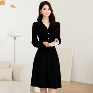Scallop-neckline A-line Dress