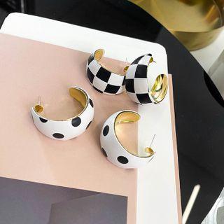 Checker / Polka Dot Alloy Open Hoop Earring