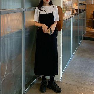 Plain Short-sleeve T-shirt / Midi Pinafore Dress