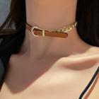 Faux Leather Belt Alloy Choker Brown - One Size