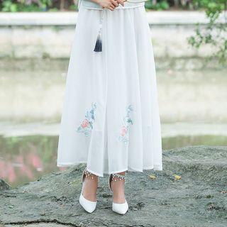 Embroidered A-line Maxi Skirt White - One Size