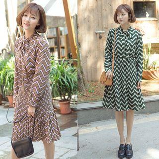 Chevron Long-sleeve Dress