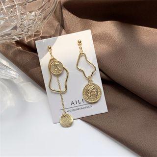 Non-matching Alloy Coin Irregular Hoop Dangle Earring