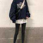 Lettering Print Fleece-lining Pullover / Inset Skirt Leggings