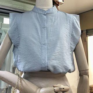 Plain Band Collar Sleeveless Shirt