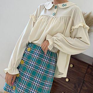 Lapel Ruffle Long-sleeve Shirt