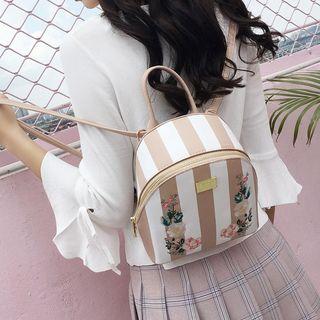 Embroidered Striped Faux Leather Backpack