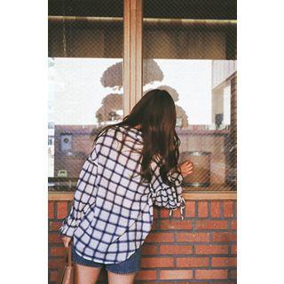 Tie-detail Linen Blend Check Blouse