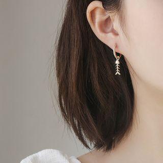 Rhinestone Fish Bone Dangle Earring 1 Pair - Fishs Bone Earring - One Size