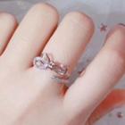 925 Sterling Silver Rhinestone Knot Open Ring Adjustable - Rose Gold - One Size