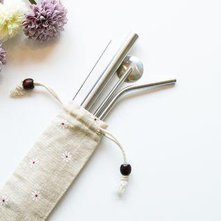 Set Of 4: Metal Drinking Straw + Brush