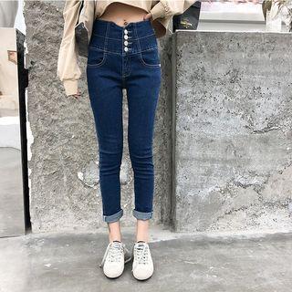 High Waist Back-strap Skinny Jeans