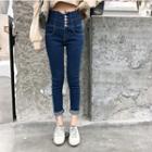 High Waist Back-strap Skinny Jeans