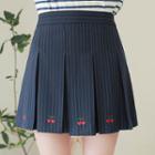 Cherry-embroidered Pinstripe Tennis Skirt