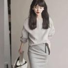 Set: 3/4-sleeve Houndstooth Top + Pencil Skirt