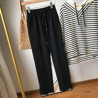 High-waist Straight Leg Pants Black - One Size