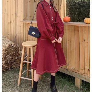 Contrast Stitching Buttoned Long Coat