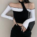 Cold Shoulder Long-sleeve T-shirt Black & White - One Size
