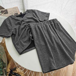 Set: V-neck Drawstring Top + Skirt