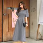 Short-sleeve Pintuck-detail Dress