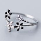 925 Sterling Silver Flower Rhinestone Ring As Shown In Figure - One Size