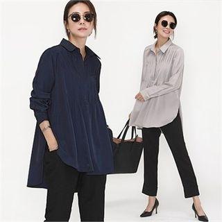 Dip-back Pintuck Textured Blouse