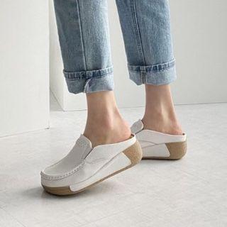 Cowhide Wedge Mule Loafers
