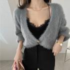 Single-button Fluffy Cropped Cardigan