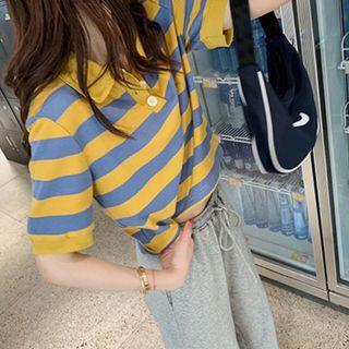 Short Sleeve Striped Crop Polo Shirt