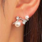Branches Faux Pearl Rhinestone Earring 01 - Silver - One Size
